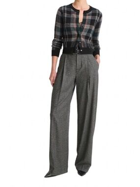 Vince High-Waisted Microcheck Wide Leg Wool Blend Trousers Size 4 Like New!